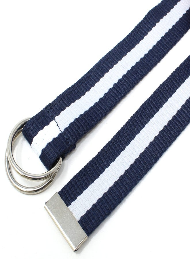 BC Belts Canvas Web Belt D-Ring Buckle 1.25" Wide Metal Tip Mulit-Color (Navy/Cream-M) - Image 2